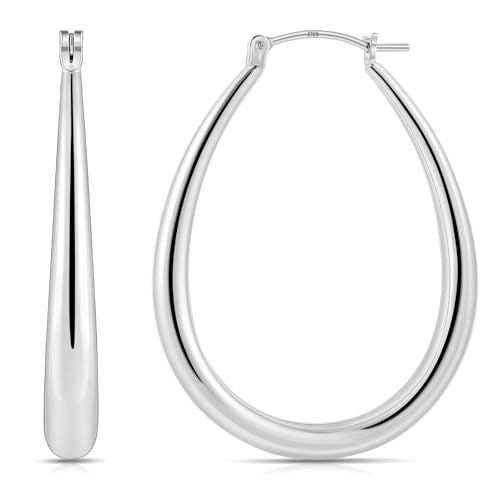 Gacimy Chunky Hoop Earrings for Women, 14K Gold Plated Oval Hoops | 925 Sterling Silver Post Lightweight Teardrop Hoop Earrings, Hypoallergenic Chunky Fashion Jewelry Gift for Women - color: Silver, size: 40mm