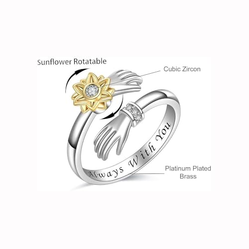 To My Daughter Hug Ring For Hope Rings, Inspirational Stainless Steel Engarved With Always With You Message Adjustable Ring for Women Non Tarnish Jewelry Gift for Her Birthday Christmas - color: Always with you-Sunflower