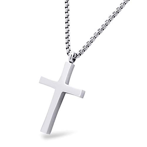 555Jewelry Stainless Steel Cross Adjustable Rolo Chain Pendant Necklace 16-28'' Inches - color: Silver