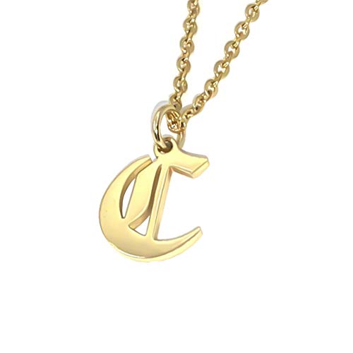Old English Initial Alphabet Letter Necklace - style: C-Gold