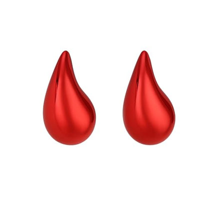 14K Gold Clip On Earrings Women,Teardrop Chunky Detachable Hoop Clip-On Earrings for Non Pierced Ears Hypoallergenic Lightweight Earring Clips - color: Red