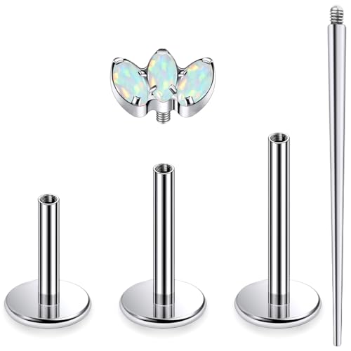 16G Astm F136 Titanium Internal Thread Flat Back Earrings Nose Studs Tragus Forward Helix Conch Cartilage Lobe Earrings Stud Medusa Labret Monroe Lip Ring Piercing Jewelry For Women Men - size: 16G--Style A-Opal