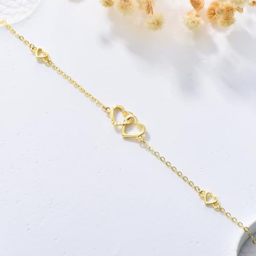 14K Real Gold Heart/Corss Ankle Bracelet for Women Yellow Gold Anklet Love Ankle Bracelet Anniversary Jewelry for Wife Birthday Gifts for Her 8''-10'' - style: Heart-Bracelet（6.5+1+1inch）