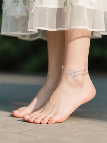 Dorunmo Initial Anklet 925 Sterling Silver Letter A-Z Layered Heart Anklet Beach Jewelry Birthday Gifts for Women - color: W