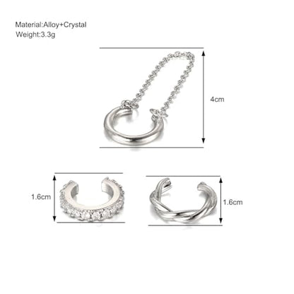 3Pcs Ear Cuffs Non Piercings for Women, Trendy Cubic Zirconia Gold Silver Clip On Cuff Earrings Set Jewelry Dainty Fake Cartilage Earring - color: Silver Chain