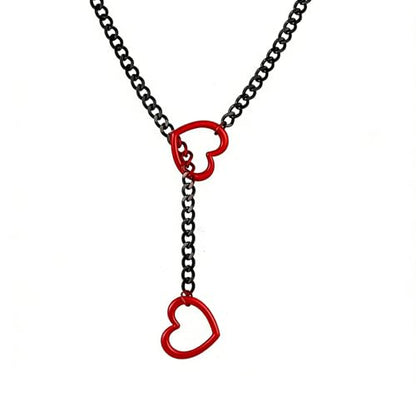 MIFYNN Heart O ring Slip Chain Necklaces for Women Stainless Steel Cuban Chain Bar Necklace Punk Rock Collar Necklace Handmade Adjustable Lariat Y Necklaces for Men - color: Black+Red