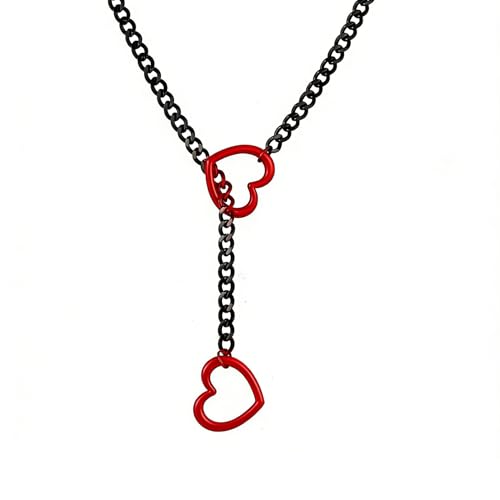 MIFYNN Heart O ring Slip Chain Necklaces for Women Stainless Steel Cuban Chain Bar Necklace Punk Rock Collar Necklace Handmade Adjustable Lariat Y Necklaces for Men - color: Black+Red