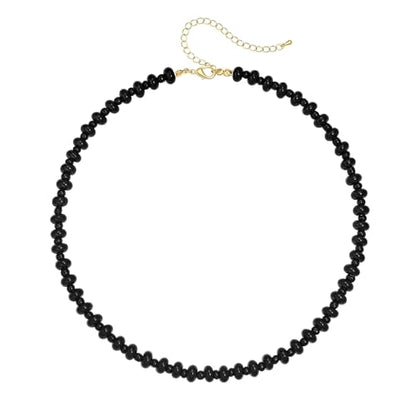 Colorful Beaded Choker Necklaces for Women | Large Natural Stone Bead, Boho Beach Necklace, Trendy Jewelry Gifts, 4 Style, 16+3 in - color: 04-Black