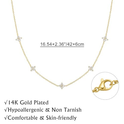 Yowivon Layered Gold Necklaces for Women, Dainty 14K Gold Plated Pendant Necklace, Non Tarnish Cubic Zirconia Stack Choker Necklace, Adjustable Hypoallergenic Trendy Jewelry Gift for Her - style: Gold-Four-Leaf Flowers