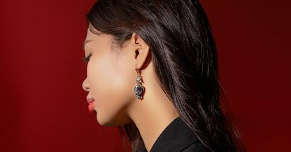Christmas Halloween Red Heart Shaped Pattern Alloy Earrings, Gothic Antique Style Jewelry for Women - style: Earrings EARR.001