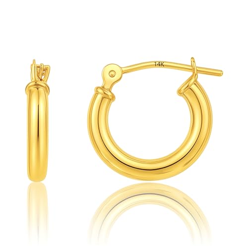 10k or 14k Gold Hoop Earrings for Women | Hypoallergenic Small to Large 12MM to 50MM Hoop Earrings with Secure Click Tops | Yellow or White Gold Classic Hoops in 2MM Thick Tube by MAX + STONE - color: 14K Yellow Gold, size: 12mm | 0.47 inch Diameter