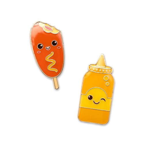 Enamel Pin Set (2 Pins Per Set) for Backpack, Bag, Lapel, Kawaii Button Collector - style: Corn Dog & Mustard