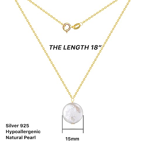 925 Sterling Silver Dainty Freshwater Cultured Pearl Choker Necklace White Genuine Real Pearl Charm Necklaces Jewelry Gifts for Her - color: Baroque-Button-Gold