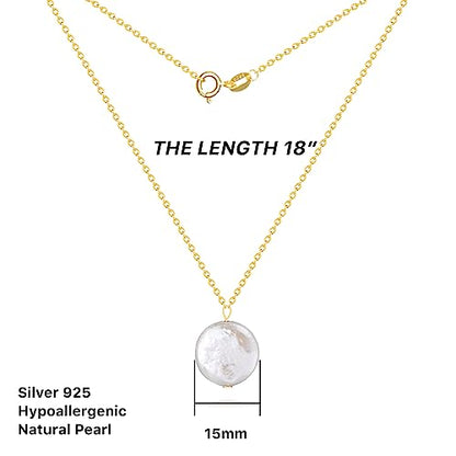 925 Sterling Silver Dainty Freshwater Cultured Pearl Choker Necklace White Genuine Real Pearl Charm Necklaces Jewelry Gifts for Her - color: Baroque-Button-Gold
