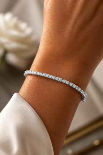 18K Gold Filled Diamond Tennis Bracelet for Women, Dainty Crystal Bangle Bracelet, Cubic Zirconia Hinged Bracelet, Stackable Wedding Jewelry, Bridesmaid Gift, Gift for Her - color: GOLD , SILVER