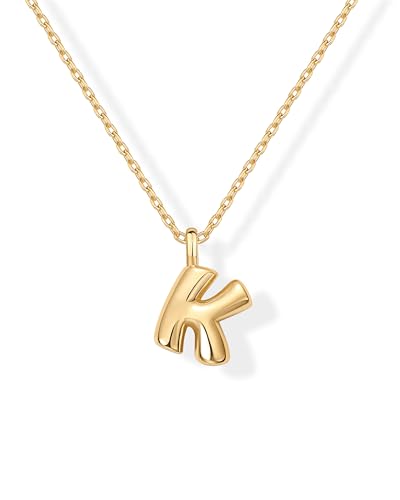 PAVOI 14K Gold Plated Dainty Chunky Bubble Initial Letter Pendant Necklace for Women | Alphabet Letter Necklace - style: - K