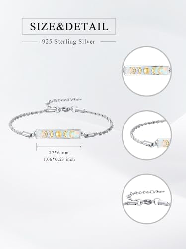 Waves/Tree of Life/Mushrooms/Moon Phase/Butterfly/Hummingbird Bracelet/Anklet 925 Sterling Silver Adjustable Abalone Shell Bar Bracelet/Anklet Summer Jewelry Gifts for Women - color: Moon Phase-Opal, size: Bracele 7"+2"