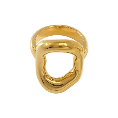 Kokoma Hollow Oval Shaped Chunky Statement Ring for Women Stainless Steel Irregular Thick Chunky Finger Band Stackable Rings Geometric Ring Minimalist Jewelry - color: Gold