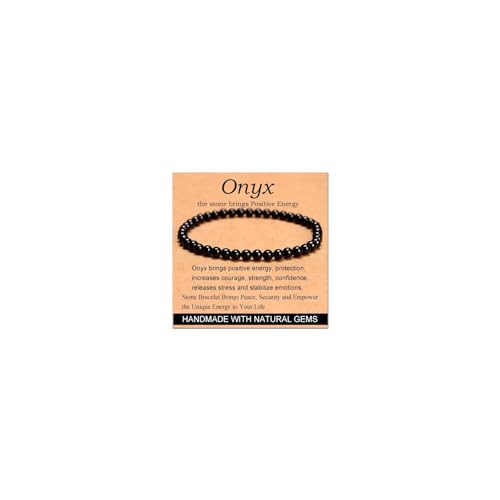 Carnelian Bracelet - Stone of Luck,Stretch Natural Stone Crystal Beads Jewelry Gifts for Women Men Unisex - color: Black Onyx-Positive Energy, size: 4mm