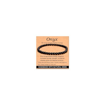 Carnelian Bracelet - Stone of Luck,Stretch Natural Stone Crystal Beads Jewelry Gifts for Women Men Unisex - color: Black Onyx-Positive Energy, size: 4mm