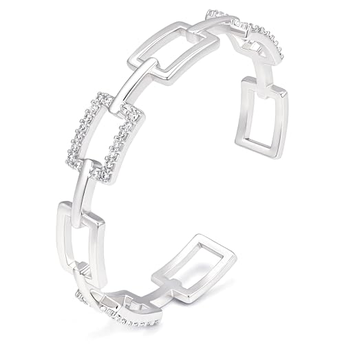 Gelbesty Infinity Love Knot Dainty Gold Bangle Bracelets for Women, 14K Gold Plated Adjustable 925 Silver Bracelet, Trendy Jewelry Gifts for Valentine's Day - color: Silver_Square&CZ