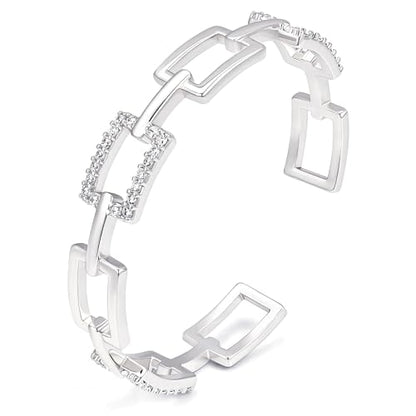 Gelbesty Infinity Love Knot Dainty Gold Bangle Bracelets for Women, 14K Gold Plated Adjustable 925 Silver Bracelet, Trendy Jewelry Gifts for Valentine's Day - color: Silver_Square&CZ