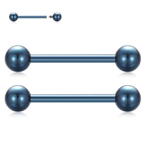 PEAKLINK Internally Threaded Nipple Rings Titanium Nipple Bars Piercing Jewelry 1 Pair Tongue Rings Eyebrow Jewelry Bridge Piercings - color: Blue Nipple Straight Barbell