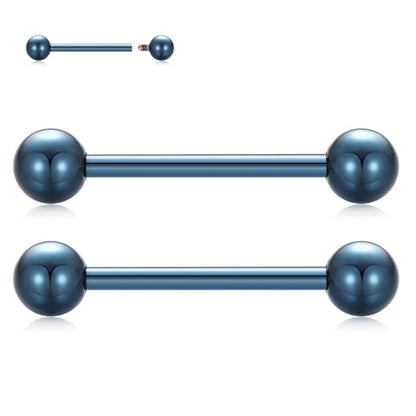 PEAKLINK Internally Threaded Nipple Rings Titanium Nipple Bars Piercing Jewelry 1 Pair Tongue Rings Eyebrow Jewelry Bridge Piercings - color: Blue Nipple Straight Barbell