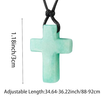FANASY Natural Gemstone Pendant Necklace for Men Healing Crystal Pendant Adjustable Black Rope Necklace Jewelry Gifts for Women Men - color: X- Cross Amazonite