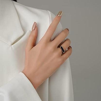 VQYSKO 14K Gold Plated Signet Ring | Statement Band Jewelry for Women - color: Silver + Black