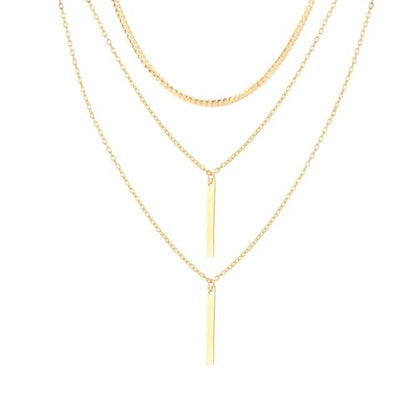 Layered Vertical Bar Choker Necklace for Women Men Gold Silver Plated Dainty Simple Multilayer Thin Flat Stick Geometric Adjustable Long Chain Necklace for Minimalist Birthday Holiday Fashion Jewelry