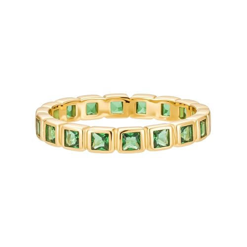 CAITLYNMINIMALIST Minimalist Eternity Bezel Gold Birthstone Ring, Dainty Stacking Gemstone Ring for Her, 18K Gold Plated Summer Jewelry, Personalized Gift for Her - color: Emerald
