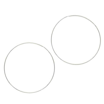 Columbus 14K Gold or Rhodium Dipped Endless Hoops with Sterling Silver Posts - Wire Thin Plated Infinity Hoop Earrings with 925 Post - 40, 50, 60, 70, 80 mm - color: Silver