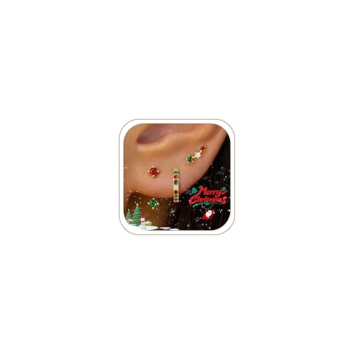 3 Pairs Dainty Small Earrings Set for Women Trendy, Birthstone Stud Huggie Hoop Jacket Stack for Cartilage Helix, Gold Plated Hypoallergenic Cute Women Fashion Accessories Western Jewelry Gifts - color: Christmas Earrings(Gold Red White Green)