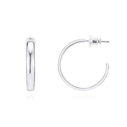 PAVOI 14K Gold Plated Wide Flat Edge Hoop Earrings for Women | Rose, White and Yellow Gold Hoops | Hypoallergenic Jewelry - color: White Gold, size: 25 Millimeters