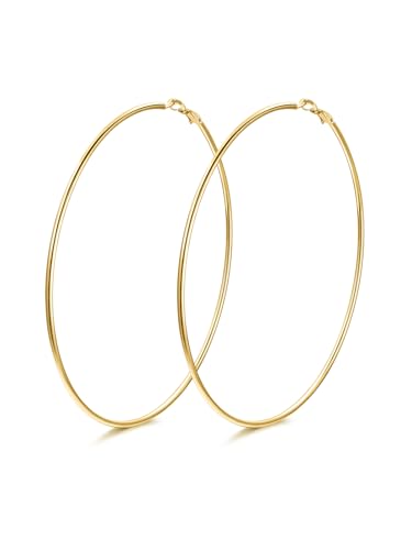 FindChic Thin Hoop Earrings for Women,Silver/Black/Gold Plated 20-100mm - color: Gold, size: 100mm