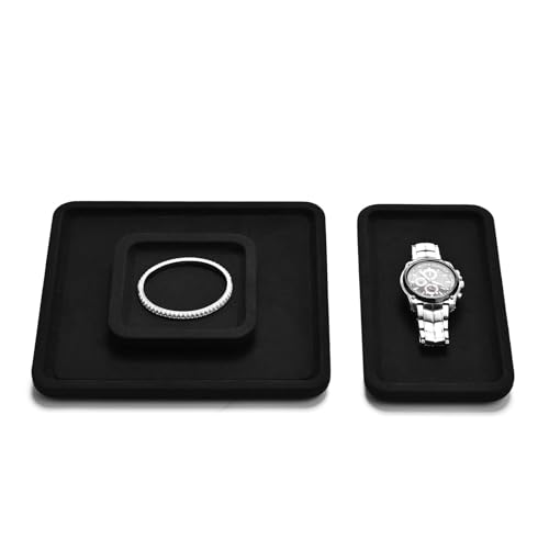 Microfiber Jewelry Trays Stackable Ring Earring Bracelet Necklace Bangle Watch Display Tray Drawer Organizer 7.87 * 7.08 * 0.59inch (Black - color: Black, size: 18*20cm Tray
