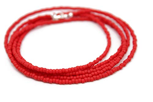 Kathy Bankston Red Seed Bead Necklace, Thin 1.5mm Single Strand Beaded Necklace - color: Matte Opaque Cherry Red