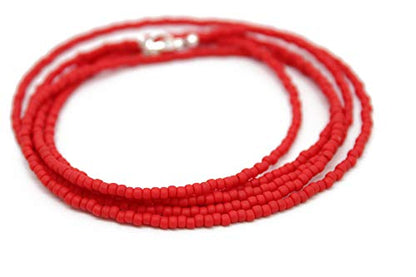 Kathy Bankston Red Seed Bead Necklace, Thin 1.5mm Single Strand Beaded Necklace - color: Matte Opaque Cherry Red