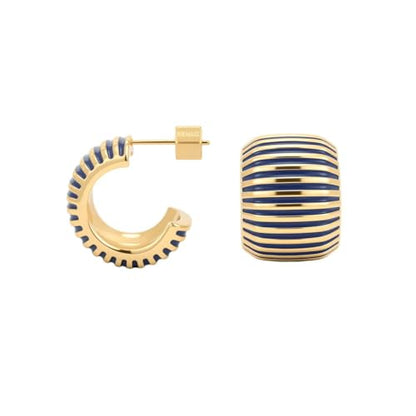 RENAIZ Bold Statement Hoop & Stud Earrings for Women – 14K Gold & Rhodium Plated Maximalist Jewelry, Chunky Geometric Boho Earrings, Hypoallergenic Non-Tarnish Trendy Gift - color: Yellow Gold, style: Chunky-Navy Blue