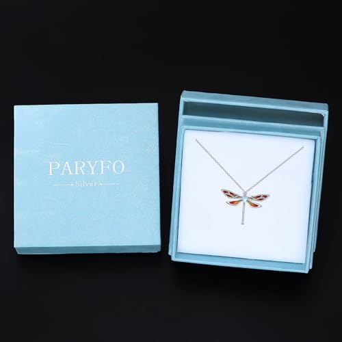 Dragonfly Necklace 925 Sterling Silver Moonstone Necklace Rainbow Stone Dragonfly Jewelry Christmas Birthday Gifts for Women Mom Her - style: Light Orange