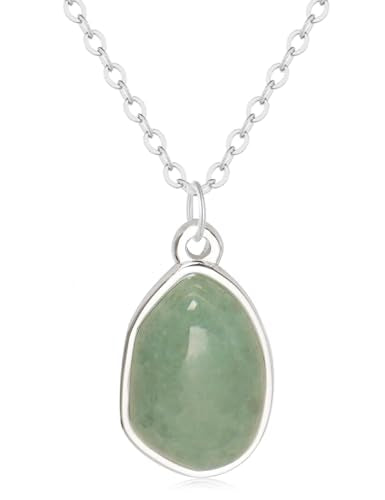 Stone Pendant Necklaces Gemstone Dangle Necklace 18K Gold Plated Teardrop Pendant Necklace for Women - color: Green Silver
