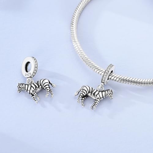 Hapour 925 Sterling Silver Charms for Bracelet Necklace Dangle Pendant Bead | Bear Charm, Elephant Zebra Cat Dream catcher Family Birthday European Jewelry Charm, For Women Mom - color: Silver Zebra