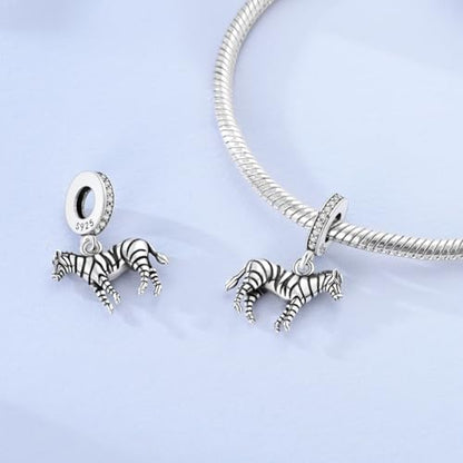 Hapour 925 Sterling Silver Charms for Bracelet Necklace Dangle Pendant Bead | Bear Charm, Elephant Zebra Cat Dream catcher Family Birthday European Jewelry Charm, For Women Mom - color: Silver Zebra