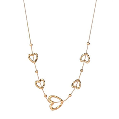 18K Gold Plated Open Heart Layered Necklace for Women, Dainty Multi Heart Pendant Y-Necklace, Minimalist Boho Jewelry