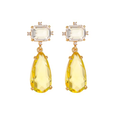 Crystal Earrings CXUEMH Teardrop Earrings for Women Blue and Green Dangle Earrings Elegant Earrings for Prom Emerald Green Earrings Formal Jewelry Crystal Drop Earrings - color: white and yellow