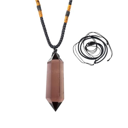 Runyangshi Smoky Quartz Healing Crystal Pendants, Double Pointed Natural Crystal Quartz Necklace 6 Faceted Chakra Crystal Wand Stone Reiki Meditation - color: Smoky