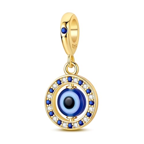 14K Gold Plated Charms for Bracelets Necklace Star Moon Cross Beads Woman | 925 Sterling Silver Charms Butterfly Cute Cat Dog Evil Eye Lucky Bracelet Beads Aesthetic Peandant Jewelry Gift for Mom - color: gold evil eye
