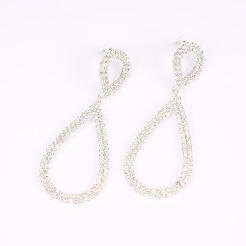 Rhinestone Teardrop Dangle Earrings Sparkly Wedding Jewelry - color: Silver
