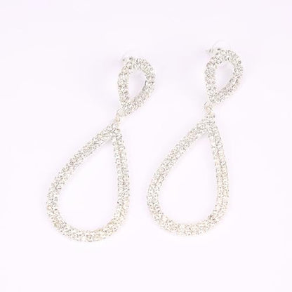 Rhinestone Teardrop Dangle Earrings Sparkly Wedding Jewelry - color: Silver